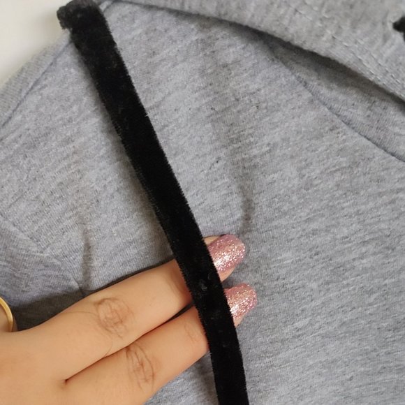 Noisy May Black spaghetti full sleeve velvet dress with grey hoodie attached in - Picture 6 of 13